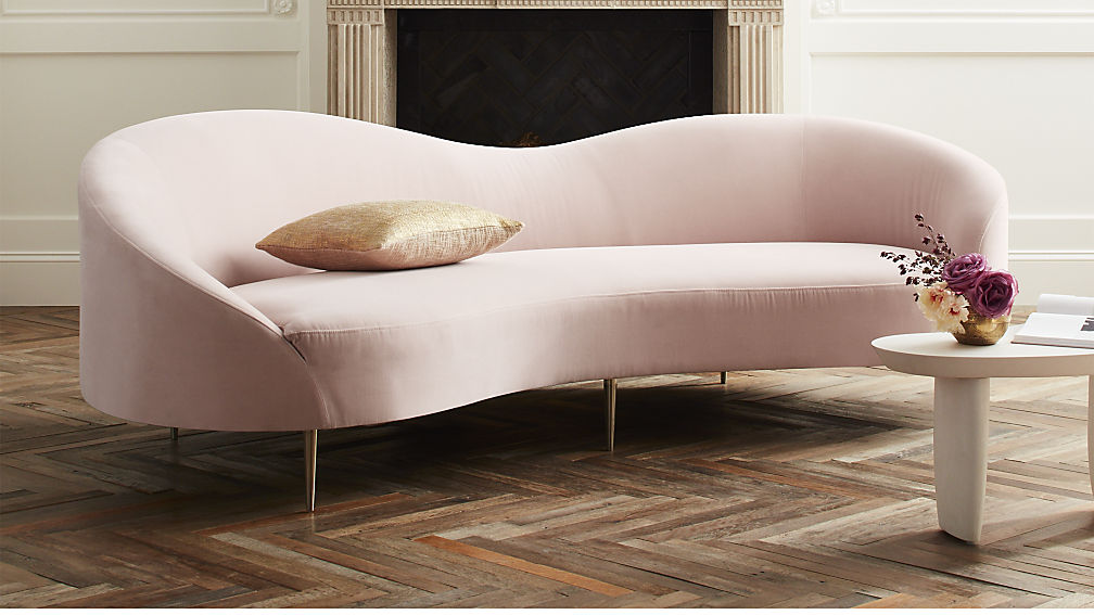 CB2 pink velvet sofa